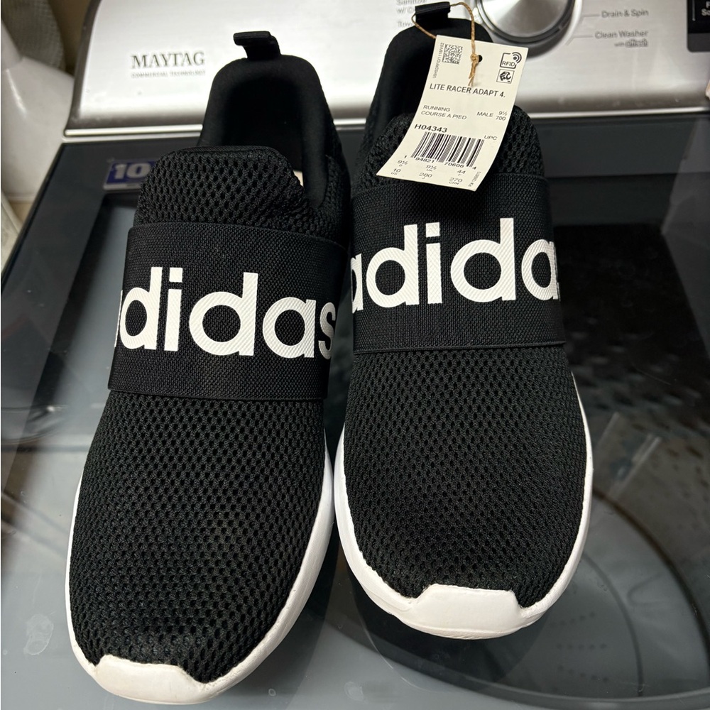 Adidas Men’s Black and White Slip-On Sneakers
